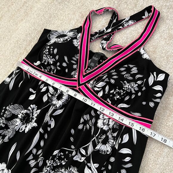 3 for $6 INC Summer Floral Faux Wrap Black White Dress L - Picture 6 of 8